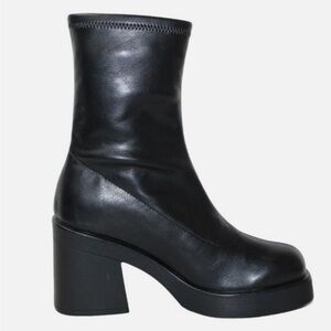 Black Vegan Leather Platform Block Heel Boots SZ 9.5 NWOT